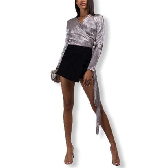 Do+Be Silver Ribbed Wrap Belted Cardigan Tie Top - Picture 1 of 13